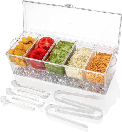 IVYHOME Ice Chilled 5 Compartment Condiment Server Caddy