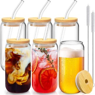 6 Pcs Drinking Glasses with Bamboo Lids