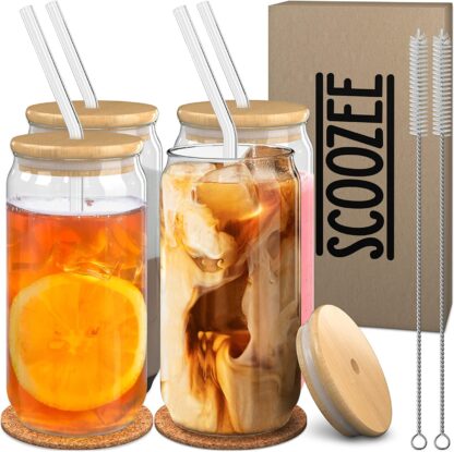 Scoozee Glass Cups with Lids and Straws